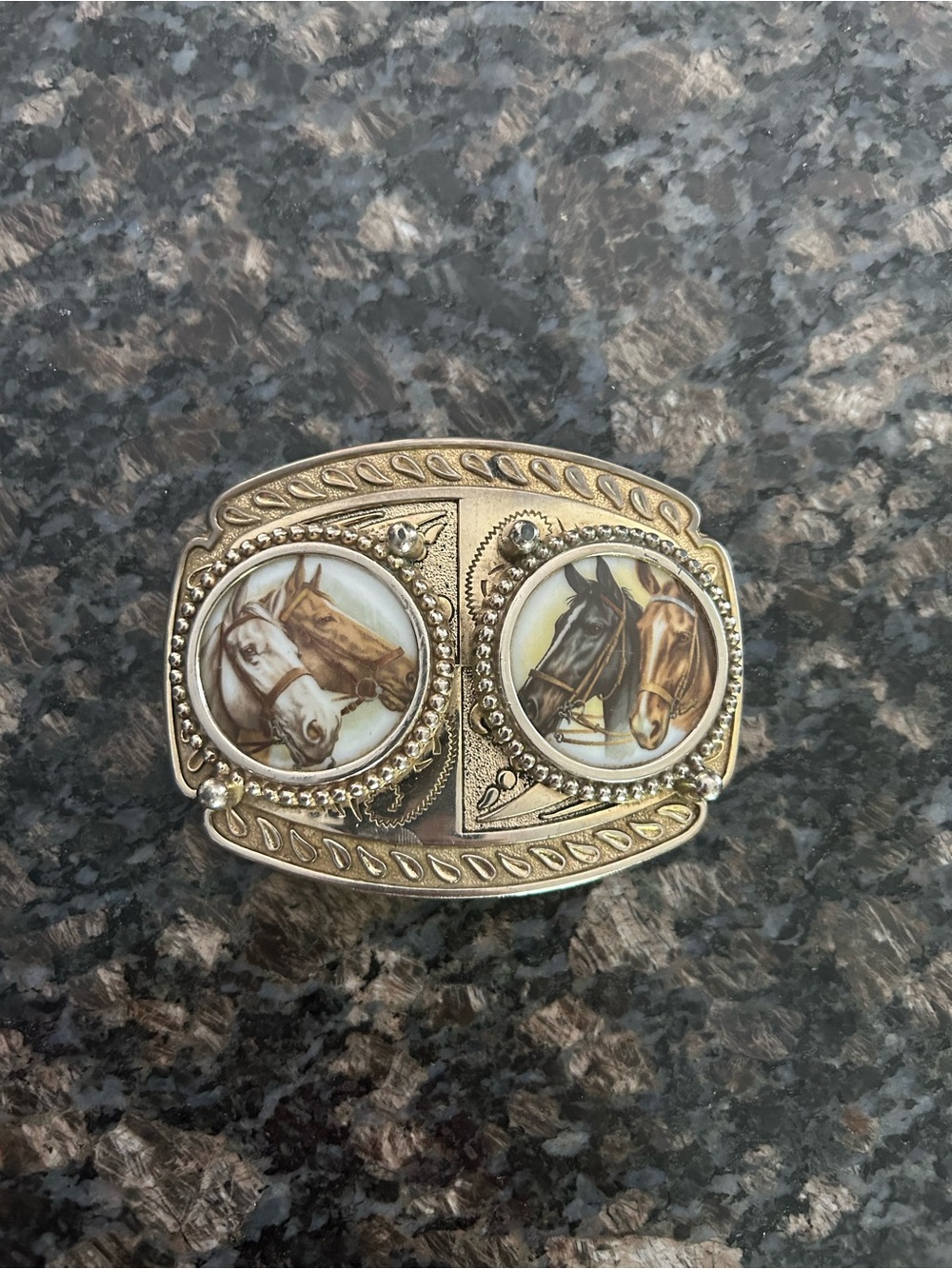 Gold-Tone Western Horse Portrait Belt Buckle